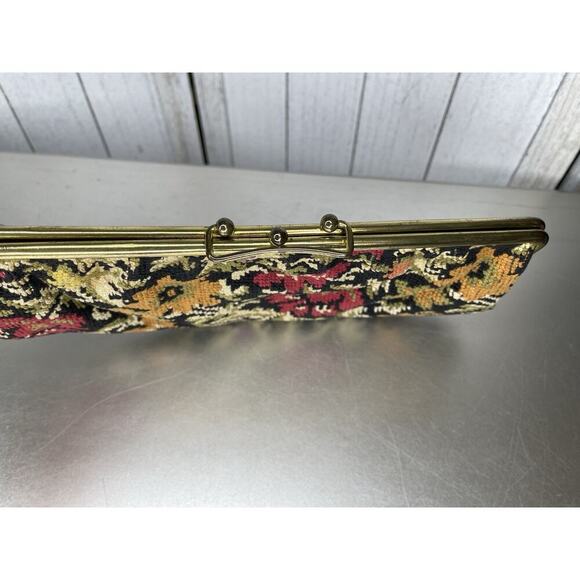 Vintage Mod Flora Floral Tapestry Handbag Carpet Bag Clutch 60s 50s - Picture 2 of 7